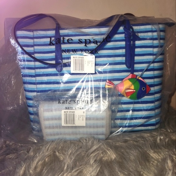 🔥 NWT Kate Spade ♠️ Wave Stripe Tote Bag & Wallet - Picture 4 of 9